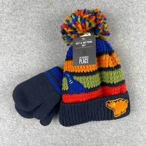 The‎ Childrens Place Beanie Mitten Set Kids 4T-5T Dinosaur Winter Colorful NWT